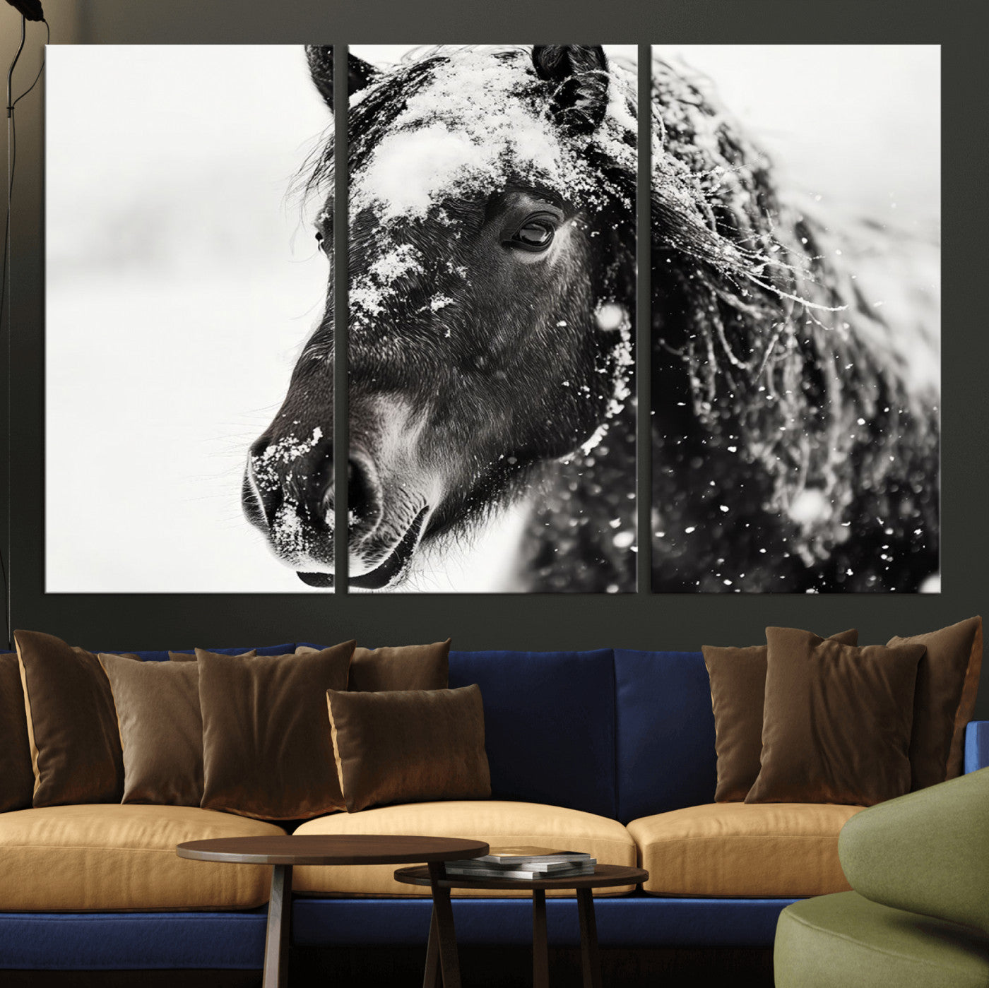 MGV-CV-48X32-3P - Framed Black and White Horse Wall Art | Ready to Hang and Framed | Farmhouse and Western Wall Decor