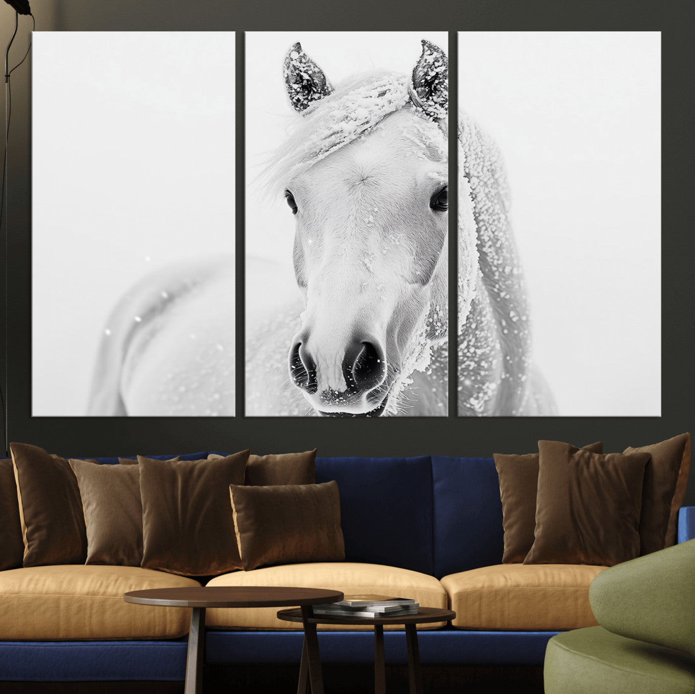 MGV-CV-48X32-3P - Majestic White Horse Wall Art | Ready to Hang and Framed | Farmhouse Wall Decor for Living Room