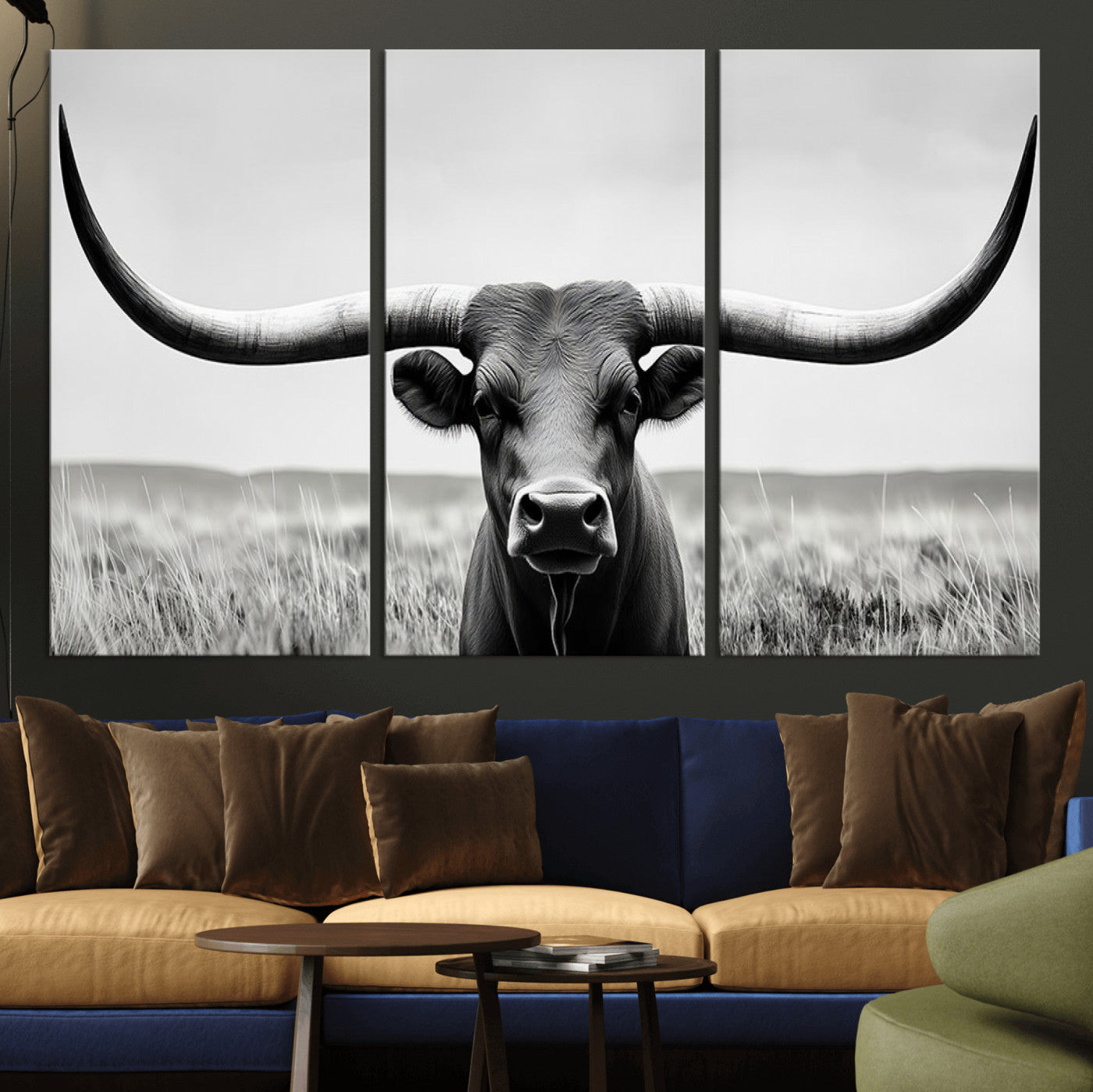 -Longhorn Bull Canvas Print | Rustic Farmhouse Wall Art | Western Decor | Ready to Hang and Framed