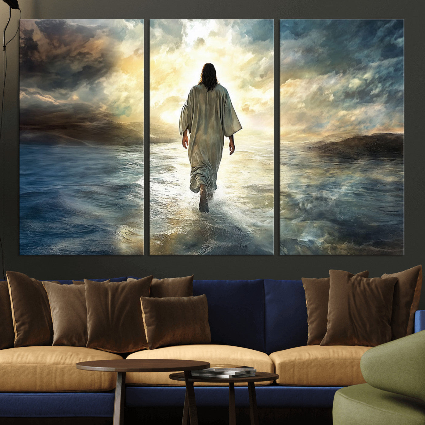 MGV-CV-48X32-3P - Jesus Walking on Water Wall Art | Canvas Print | Ready to Hang | Christian Home Decor | Spiritual