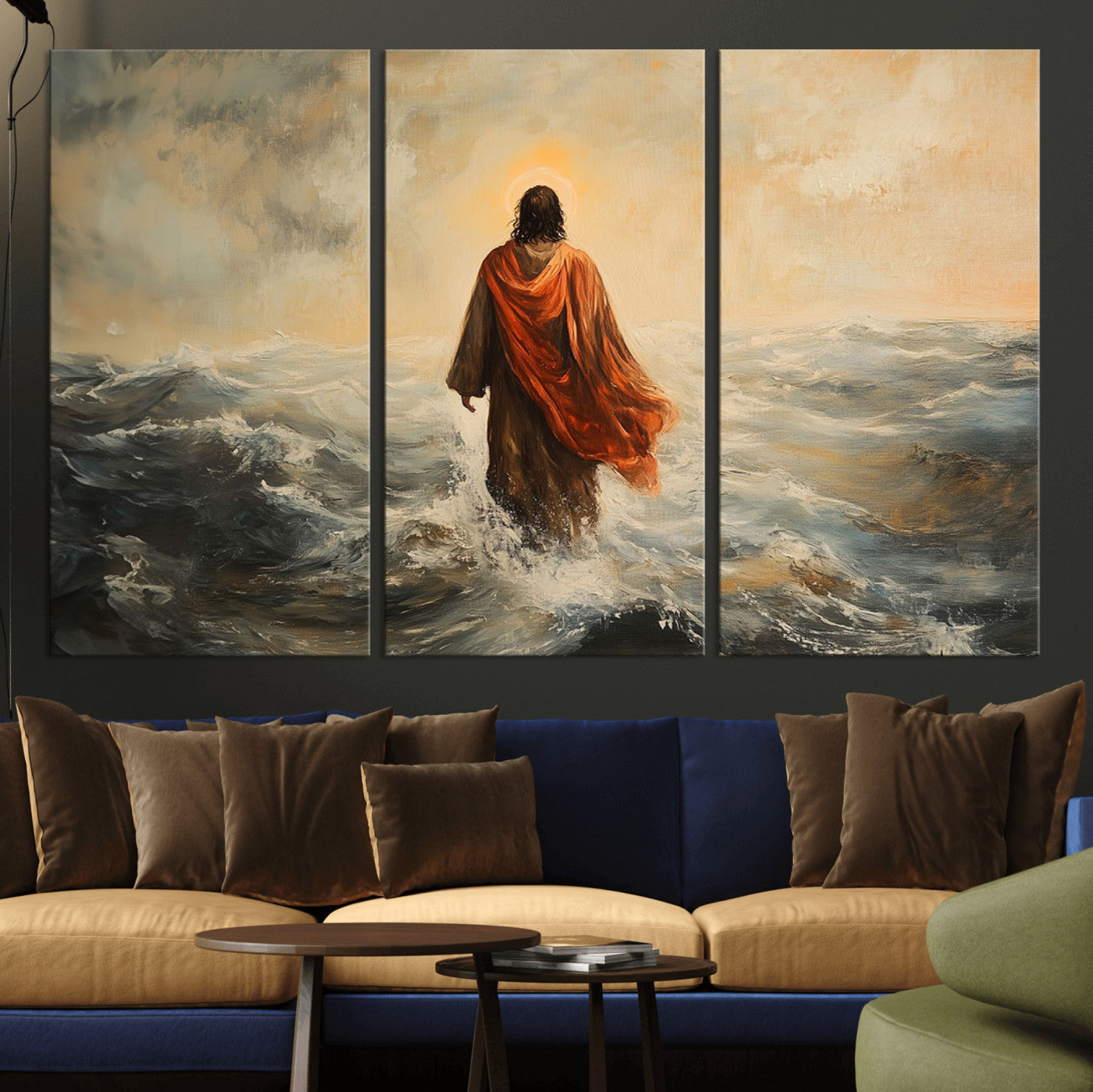 33344-MGV-CV-36X24-Jesus Walking on Water, Christian Wall Art, Jesus Christ Walking on Oil Painting Style Print
