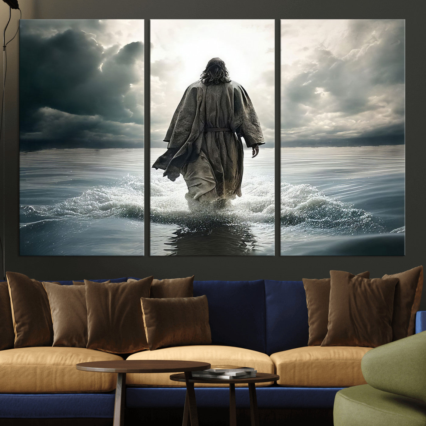 MGV-CV-48X32-3P - Jesus Walking on Water Wall Art | Canvas Print | Ready to Hang | Christian Home Decor | Spiritual