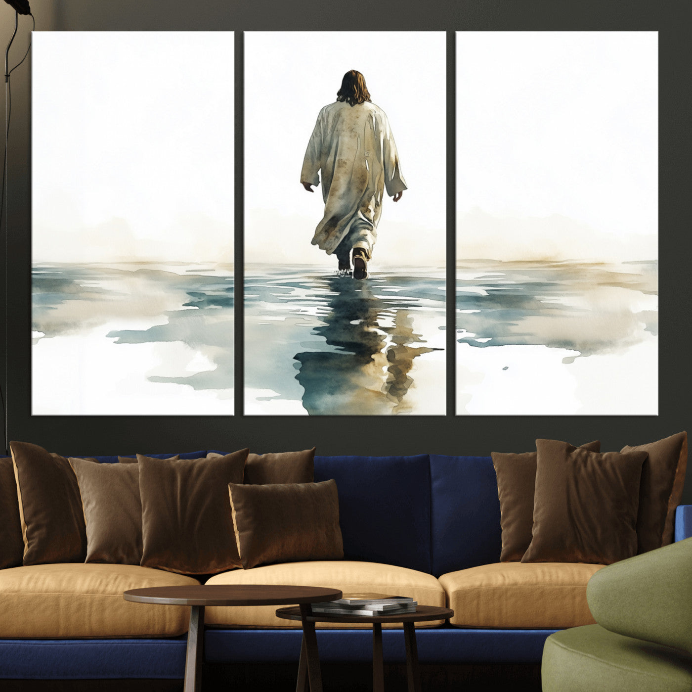 MGV-CV-48X32-3P - Abstract Jesus Wall Art Canvas Print, Christian Wall Art, Jesus Christ Walking