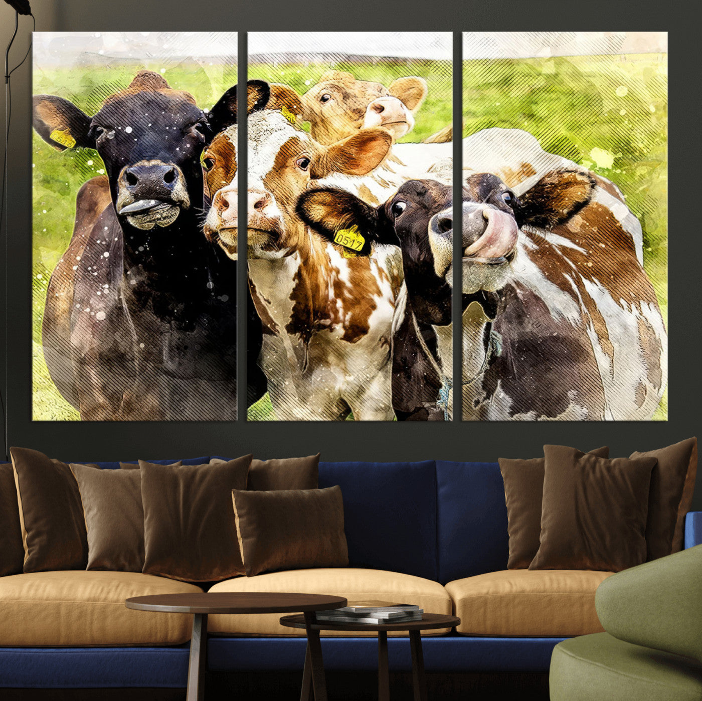 MGV-CV-48X32-3P - Curious Cows Farmhouse Wall Art | Ready to Hang and Framed Canvas Print | Rustic Farm Decor
