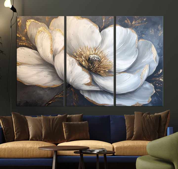 White Magnolia Flower Wall Art | Canvas Print | Abstract Floral Wall Decor | Elegant Bloom Artwork | Framed for Living Room or Bedroom