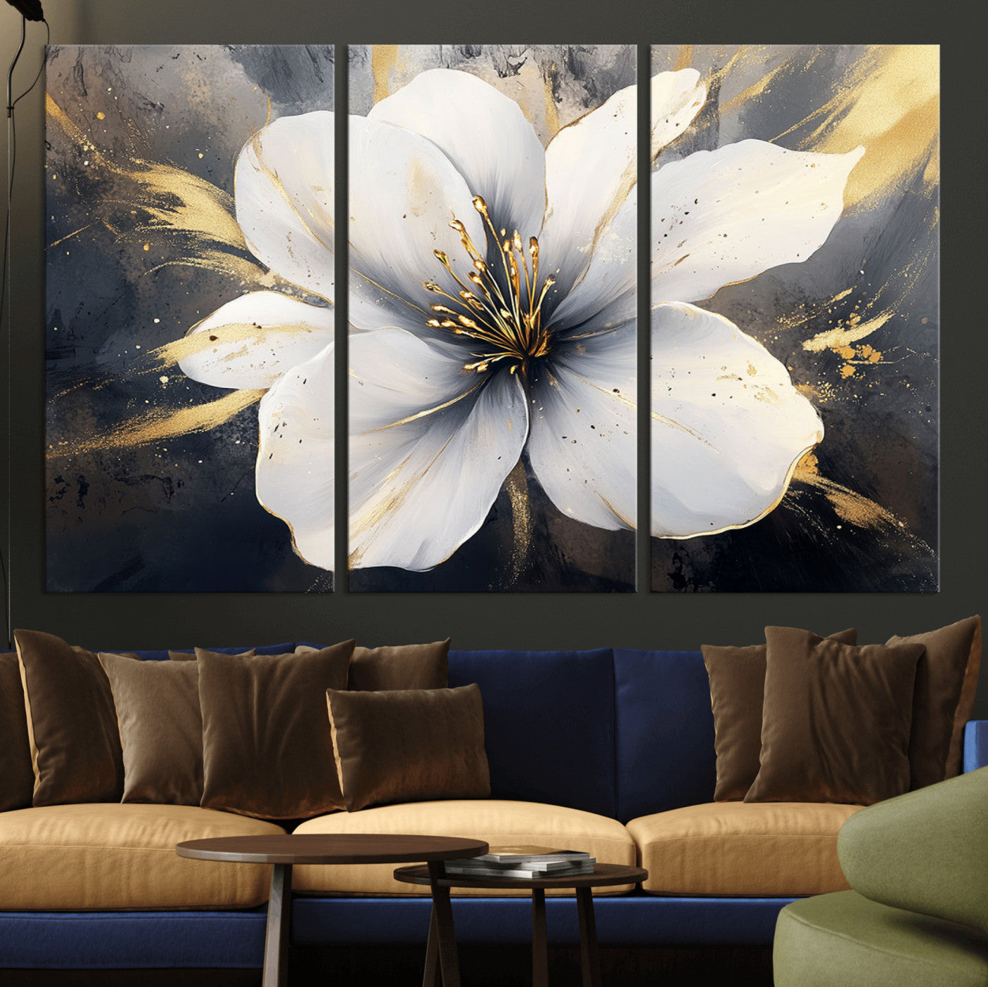 MGV-CV-48X32-3P - White Flower Wall Art Canvas Print | Ready to Hang | Abstract Floral Wall Decor | Elegant Bloom