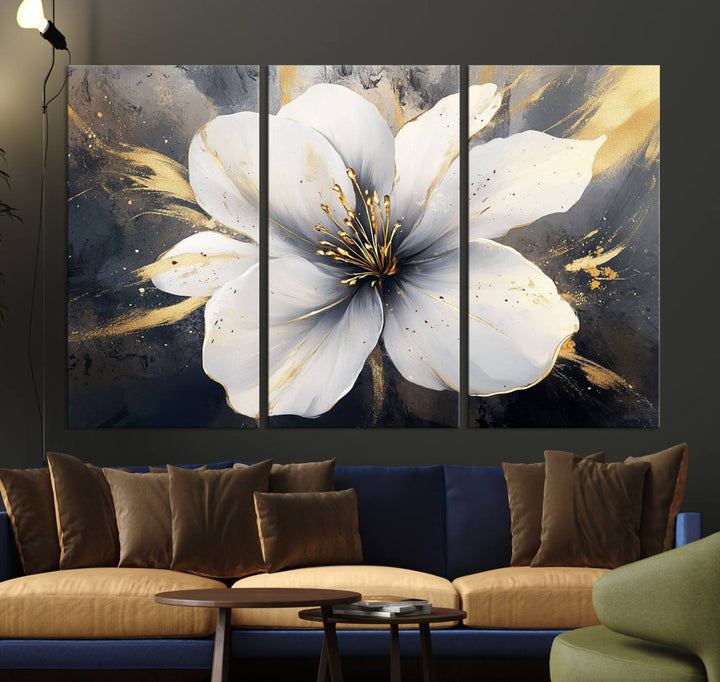 White Flower Wall Art | Canvas Print | Ready to Hang | Abstract Floral Wall Decor | Elegant Bloom Artwork | Framed for Living Room or Bedroom