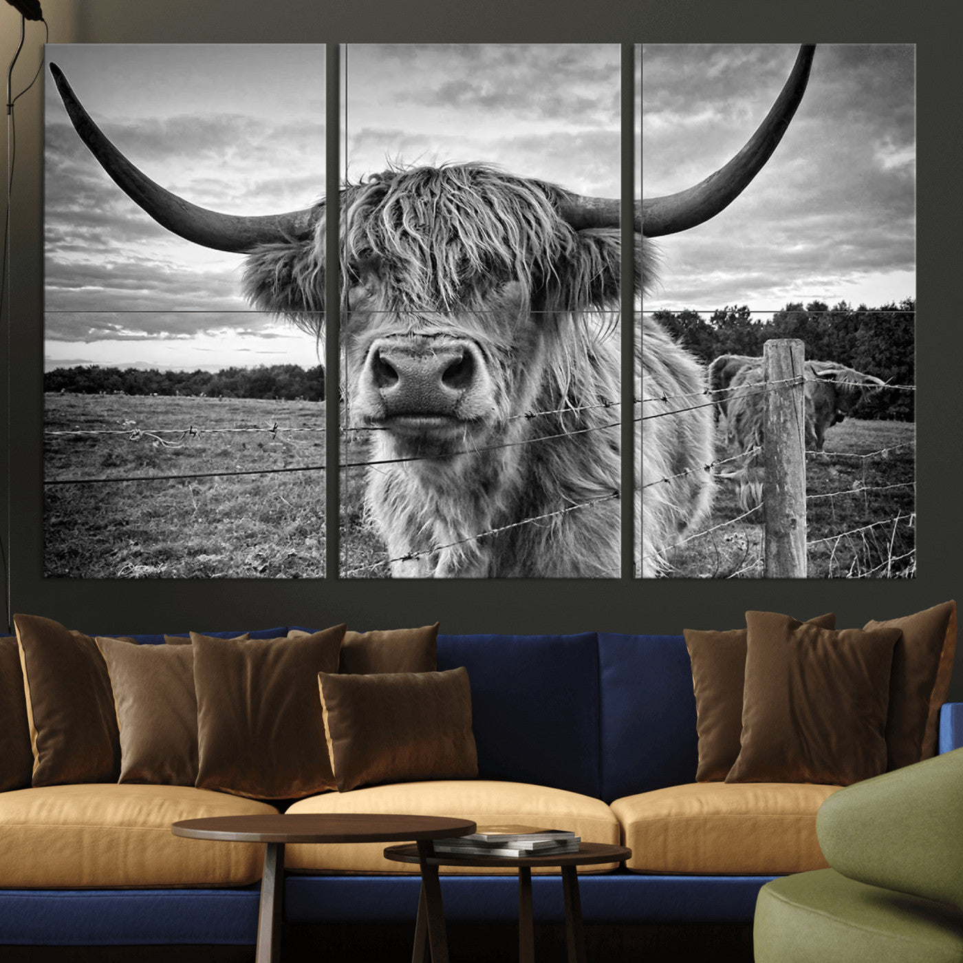 -Scottish Highland Cow Wall Art Canvas Print | Ready to Hang and Framed | Rustic Farmhouse Decor