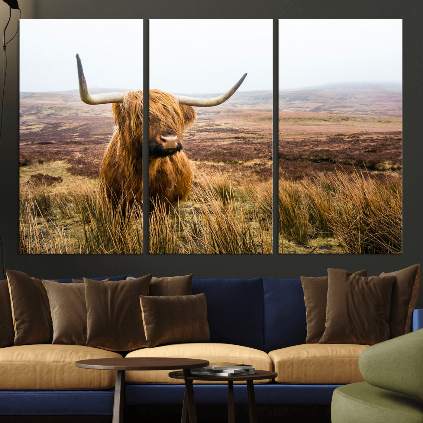97274-MGV-CV-36X24-Scottish Highland Cow Canvas Wall Art – Rustic Farmhouse Charm with Highland Cattle – Ready to Hang