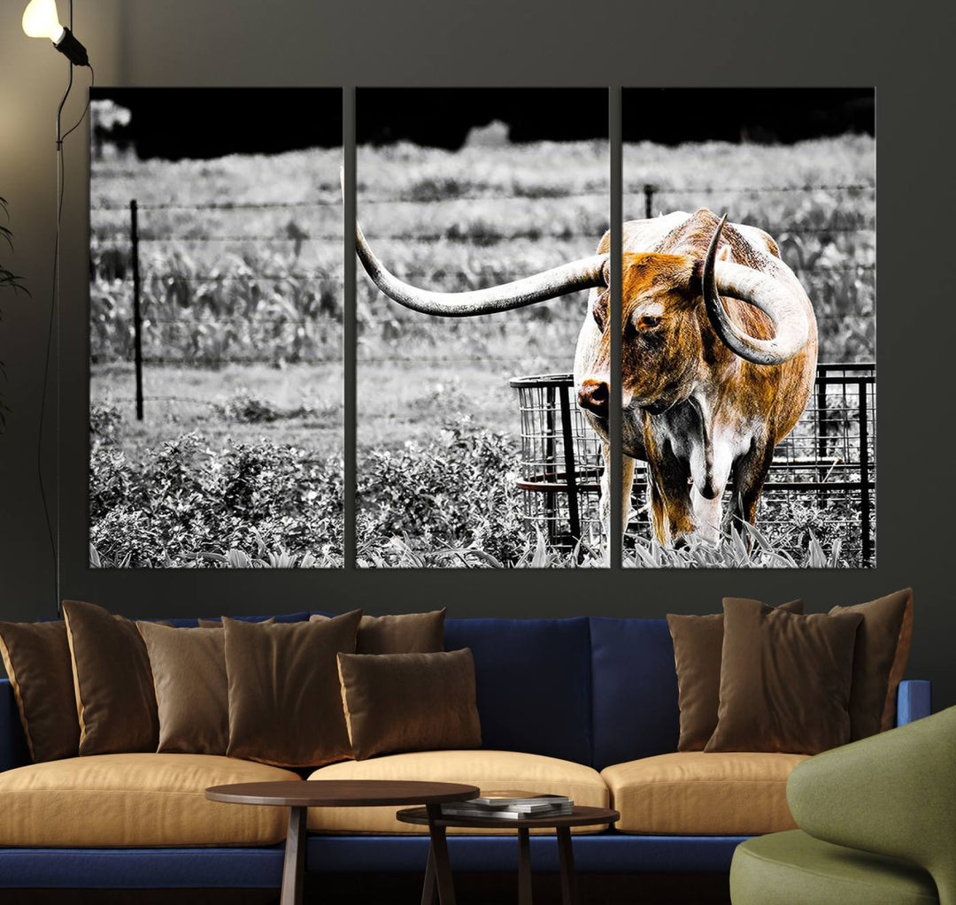 Majestic Texas Longhorn Cow Wall Art | Rustic Farmhouse Décor | Ready to Hang Canvas Print