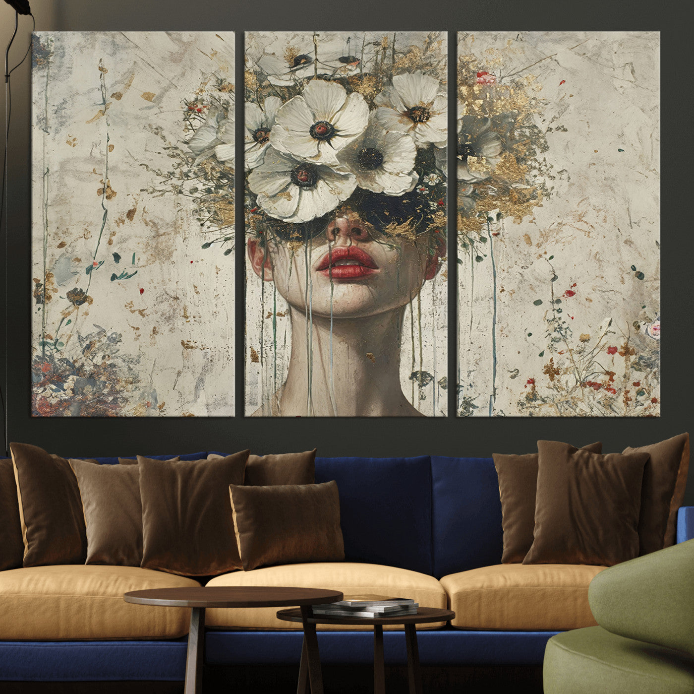 MGV-CV-48X32-3P - Abstract Floral Women Patel Wall Art Canvas Print
