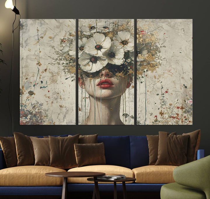 Abstract Floral Women Patel Wall Art Canvas Print