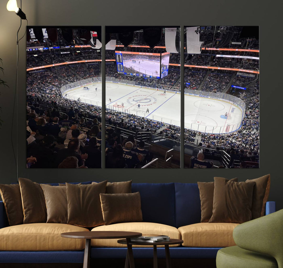 A wall art canvas of Amalie Arena, capturing NHL hockey in Florida.