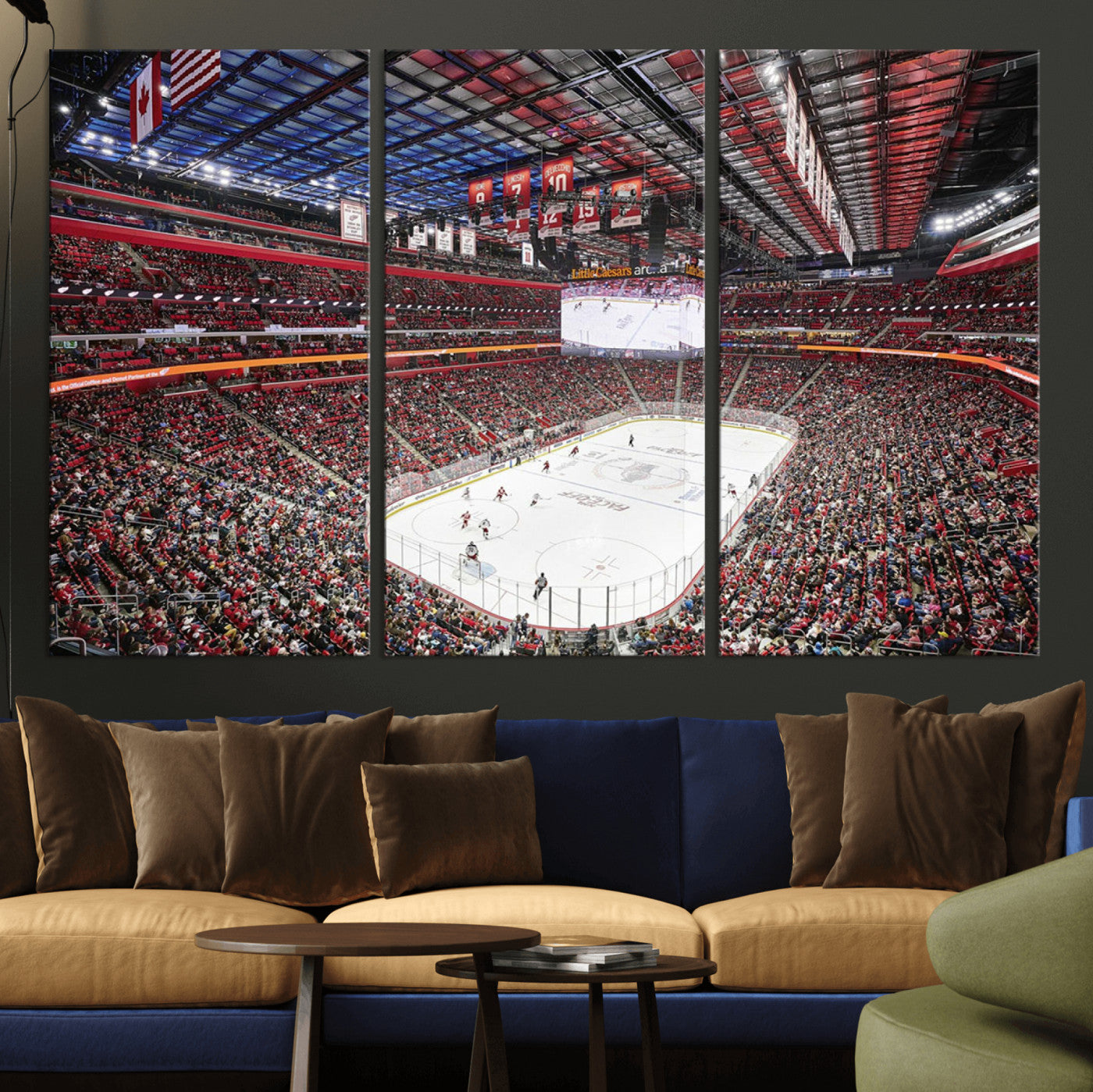 MGV-CV-48X32-3P - Barton Malow Little Caesars Arena Detroit Wall Art Canvas Print - Detroit Hockey and Basketball