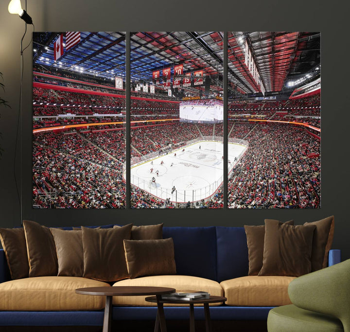 Barton Malow Little Caesars Arena Detroit Wall Art Canvas Print - Detroit Hockey and Basketball Stadium Print