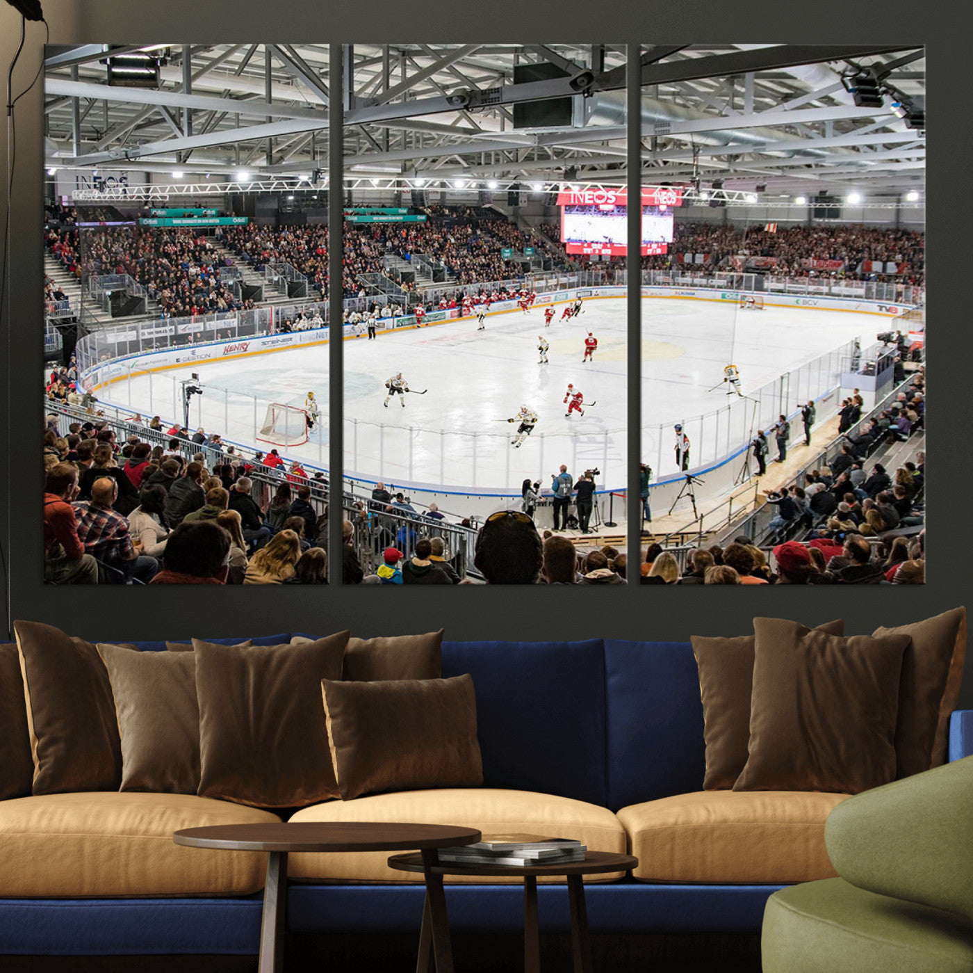 79352-MGV-CV-36X24-Lausanne Arena Ice Hockey Stadium Wall Art Canvas Print, Framed Lausanne Arena Ice Hockey Canvas