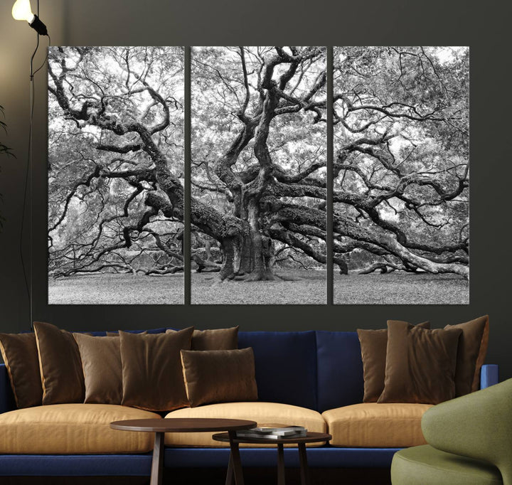 Black White Angel Oak Tree Wall Art - Timeless Nature-Inspired Canvas for Rustic, Modern, or Traditional Home Decor