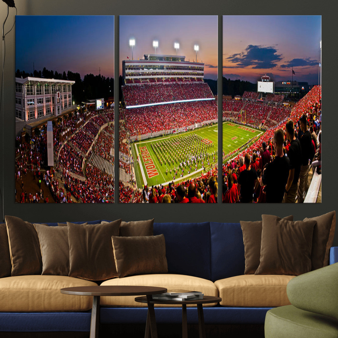 MGV-CV-48X32-3P - NC State Wolfpack Football Team Print - Raleigh Carter-Finley Stadium Wall Art Canvas Print