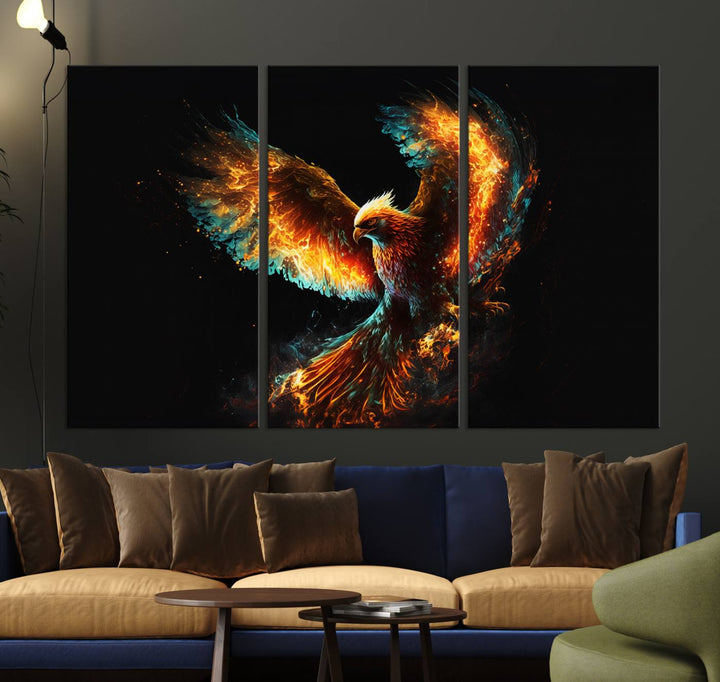 Fiery Phoenix Canvas Print | Ready to Hang Wall Art | Bold Fantasy Decor for Living Room | Majestic Bird Artwork