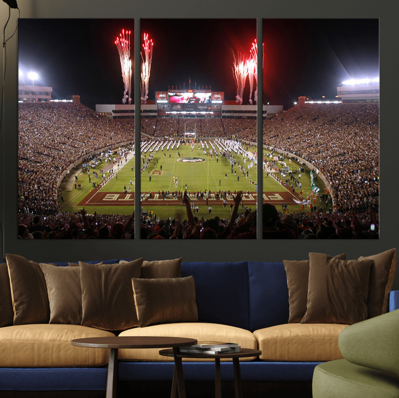 MGV-CV-48X32-3P - Framed Florida State Seminoles Football Team Print - Tallahassee Doak Campbell Stadium Wall Art
