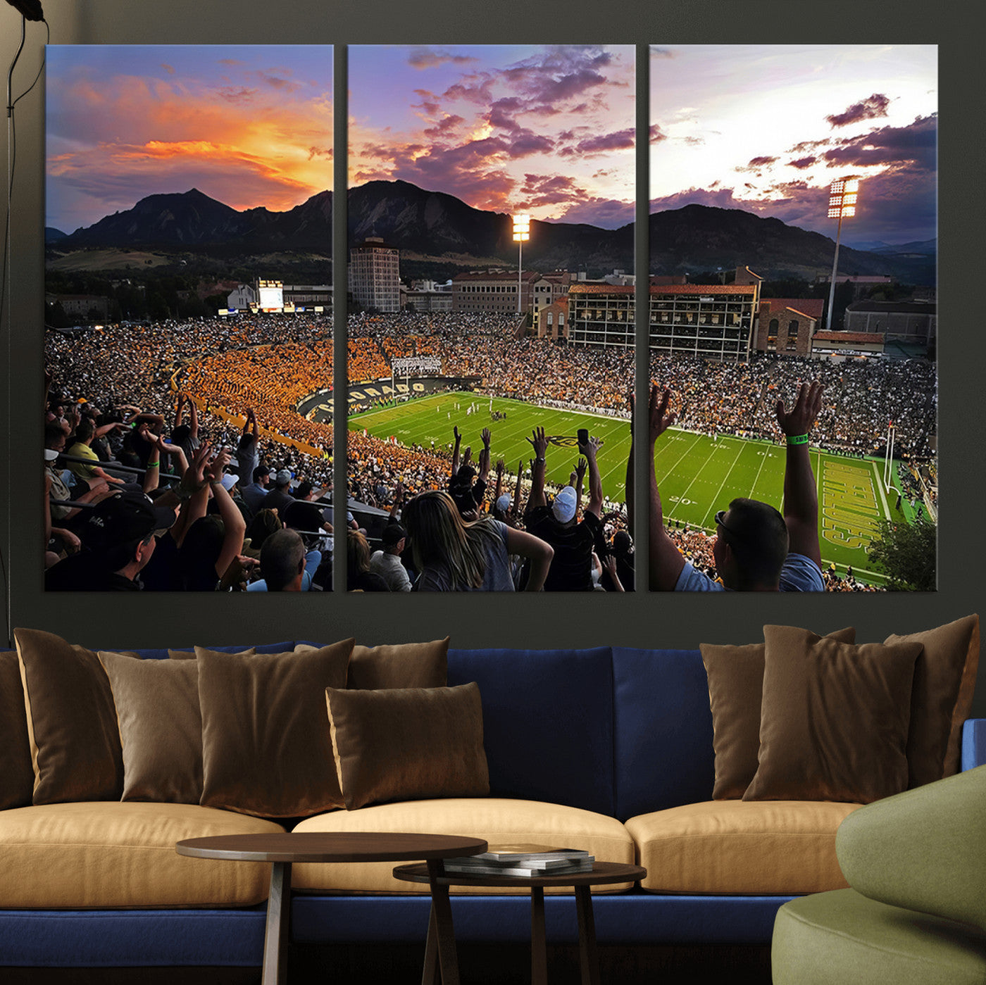 80381-MGV-CV-36X24-Framed Colorado Buffaloes Football Team Print - Boulder Folsom Field Stadium Wall Art Canvas Print