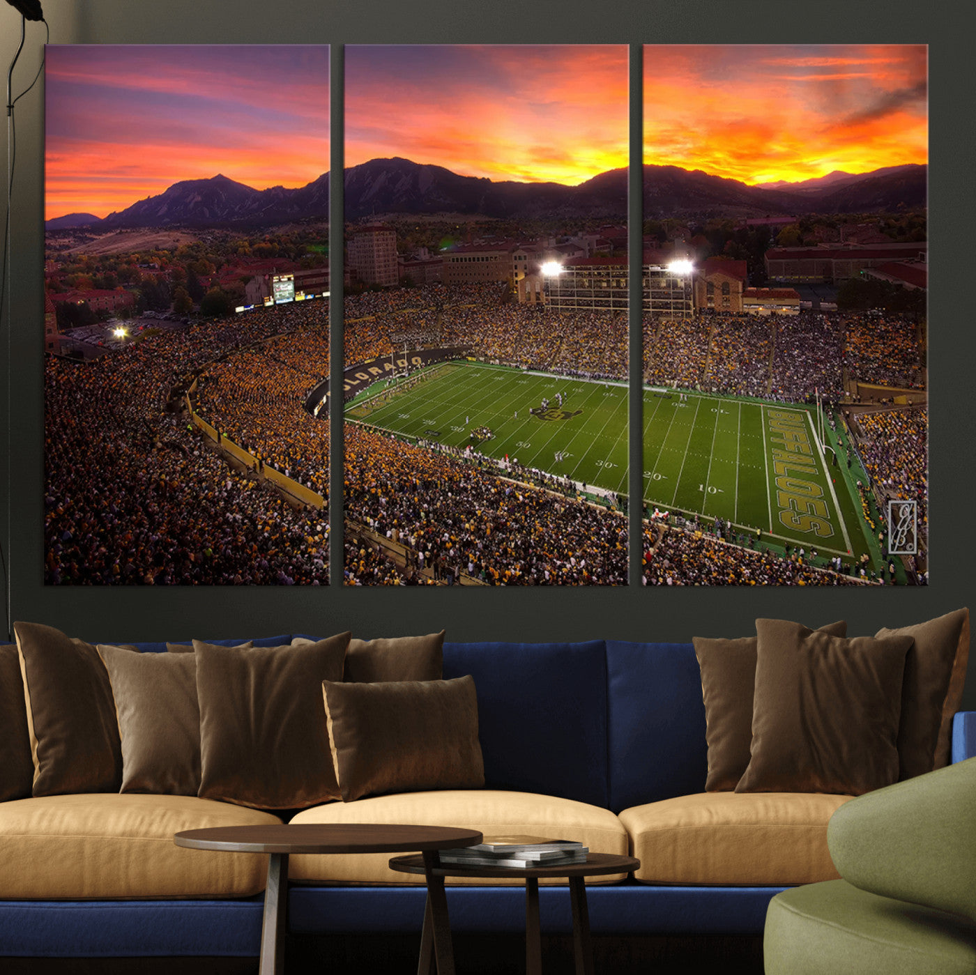 MGV-CV-48X32-3P - Colorado Buffaloes Football Team Print - Boulder Folsom Field Stadium Wall Art Canvas Print