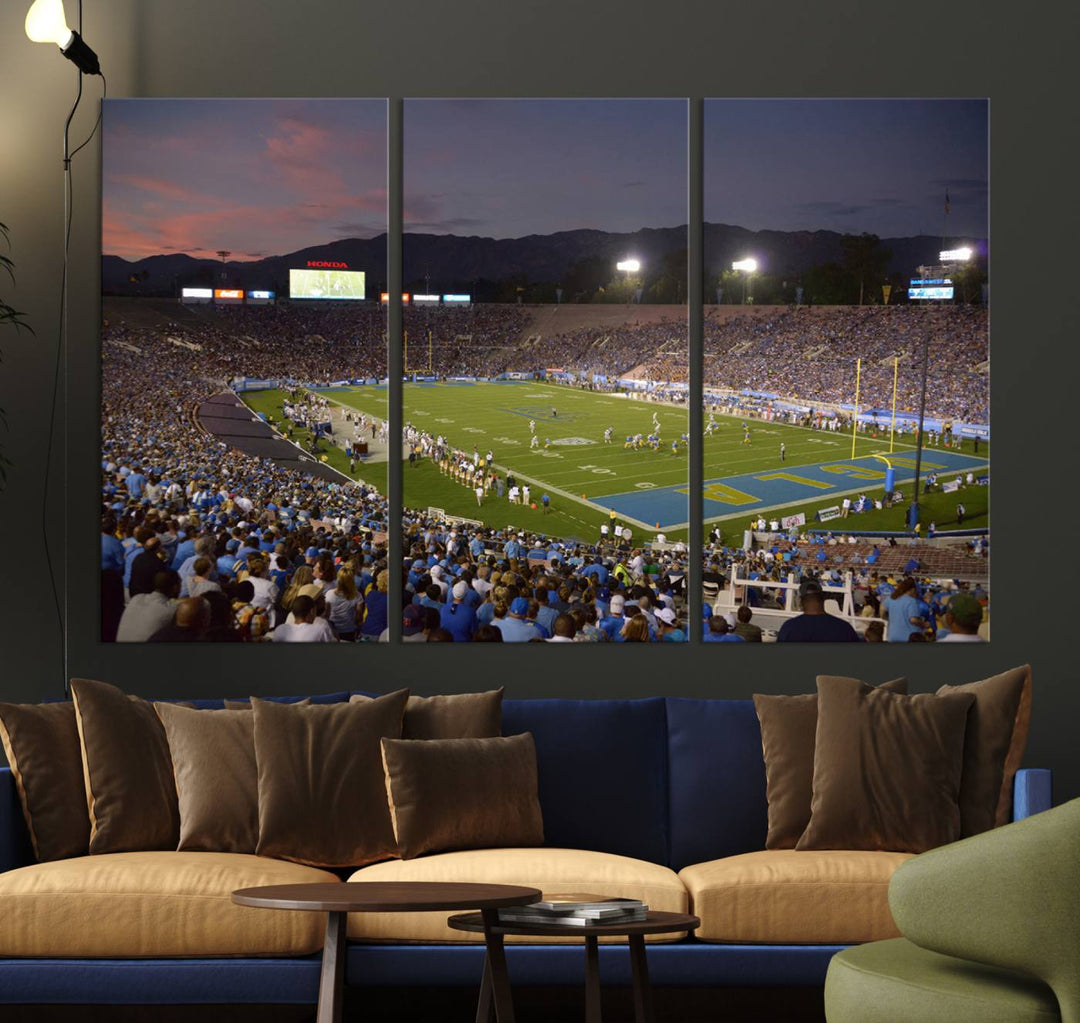 UCLA Bruins Football Team Print - Pasadena Rose Bowl Stadium Wall Art Canvas Print