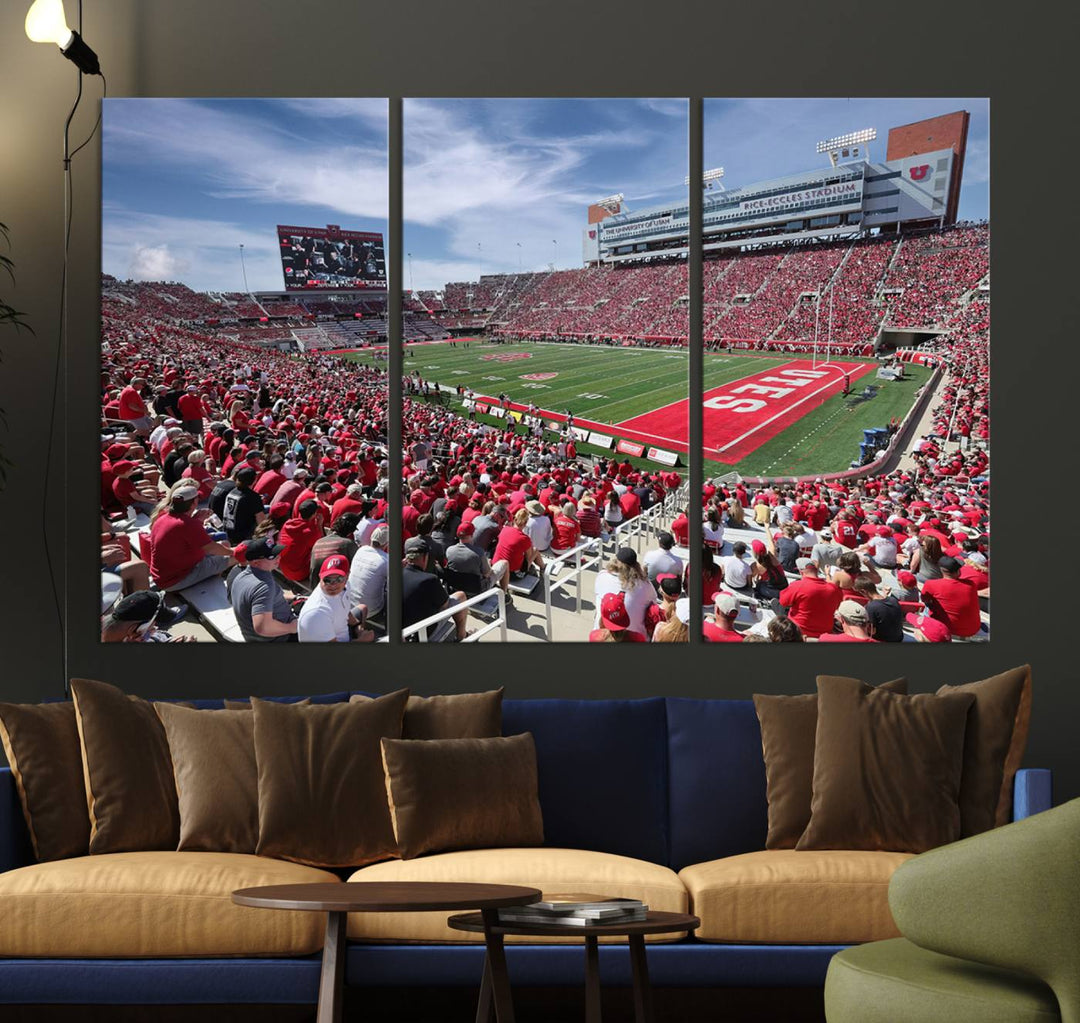 Utah Utes Football Team Print - Salt Lake City Rice-Eccles Stadium Wall Art Canvas Print