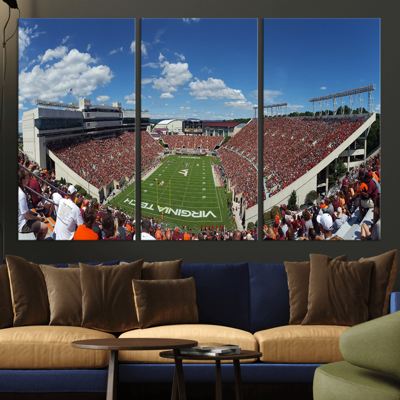 MGV-CV-48X32-3P - Virginia Tech Hokies Football Team Print - Blacksburg Lane Stadium Wall Art Canvas Print