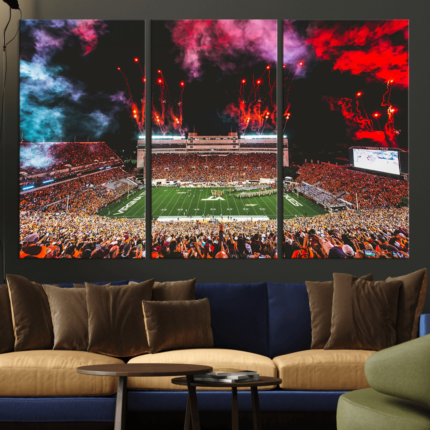 MGV-CV-48X32-3P - Virginia Tech Hokies Football Team Print - Blacksburg Lane Stadium Wall Art Canvas Print