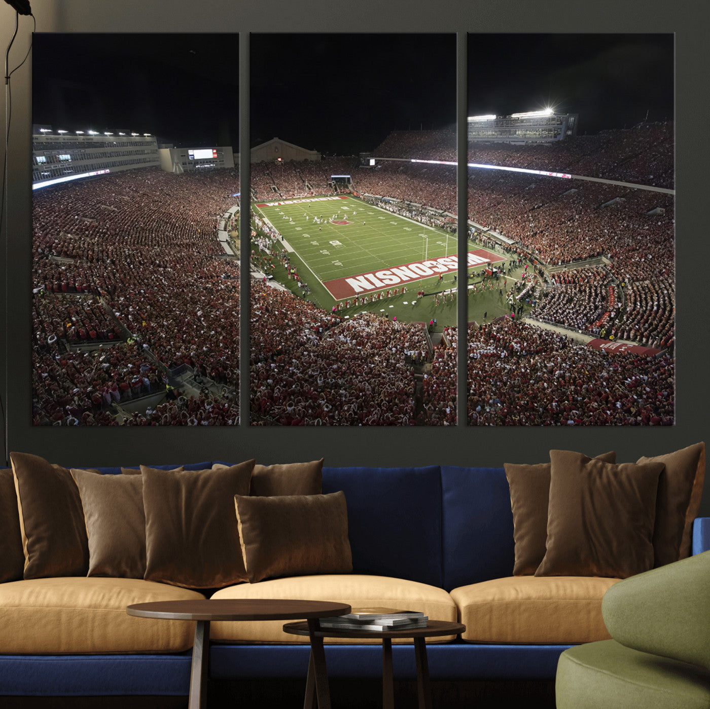 MGV-CV-48X32-3P - Wisconsin Badgers Football Team Print - Madison Camp Randall Stadium Wall Art Canvas Print