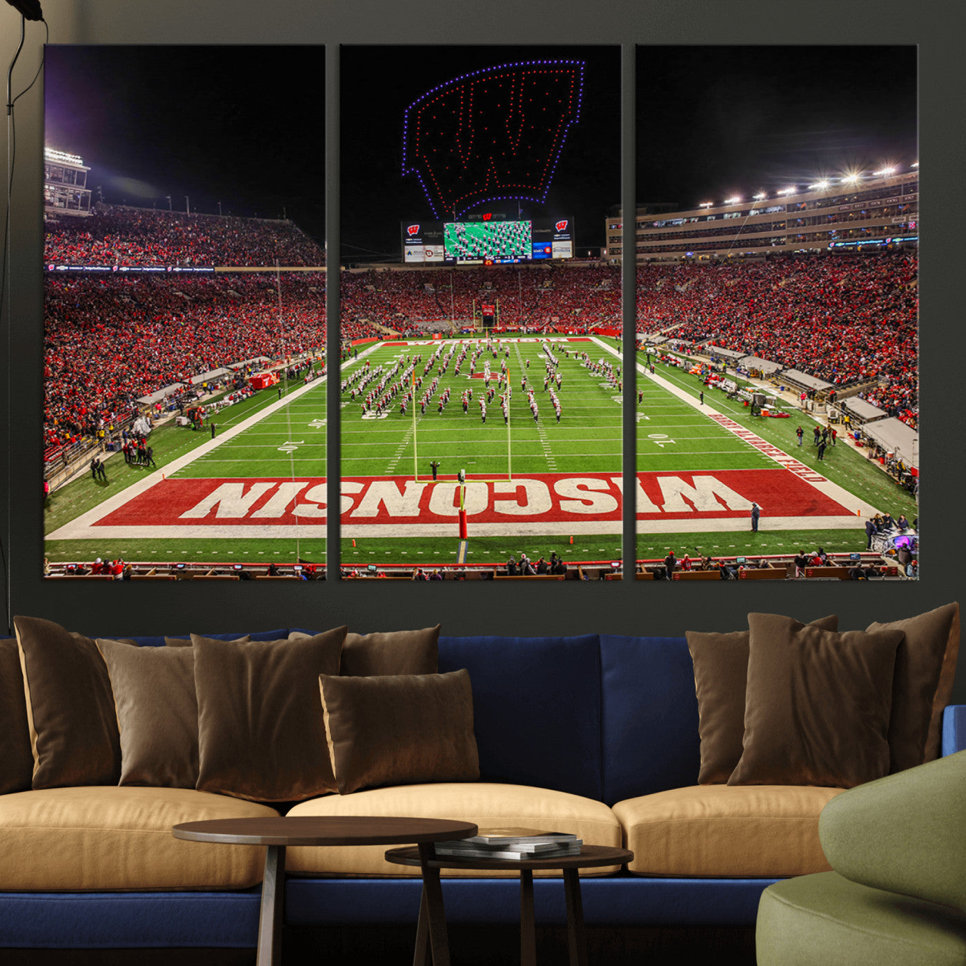 MGV-CV-48X32-3P - Wisconsin Badgers Football Team Print Canvas- Madison Camp Randall Stadium Wall Art Canvas Print