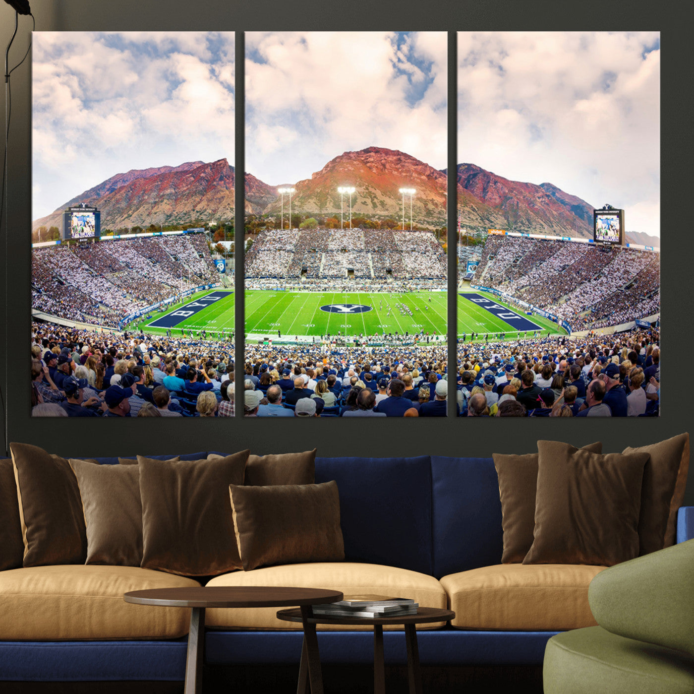 MGV-CV-48X32-3P - Brigham Young University Cougars Football Team Print - Provo LaVell Edwards Stadium Wall Art Canvas