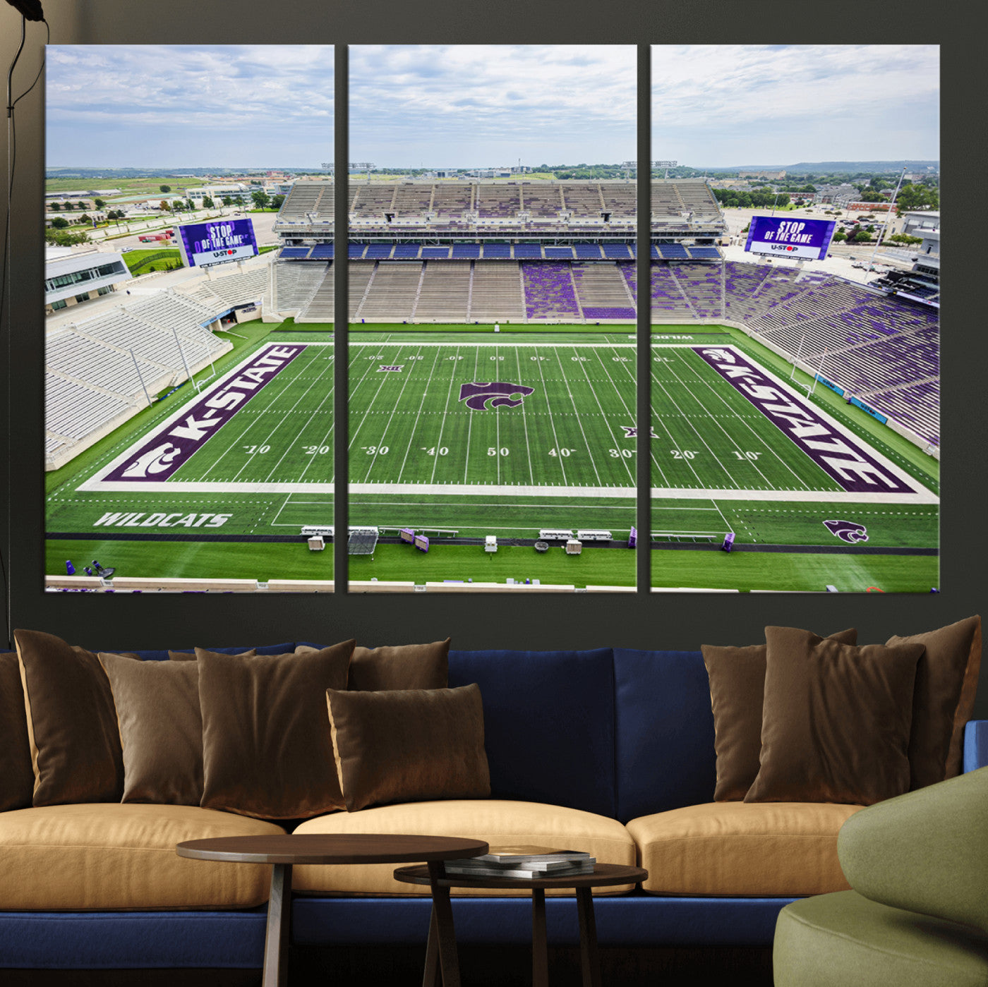 29452-MGV-CV-48X32-3P-KState Wildcats Football Team Print - Manhattan Bill Snyder Family Football Stadium Wall Art Canvas