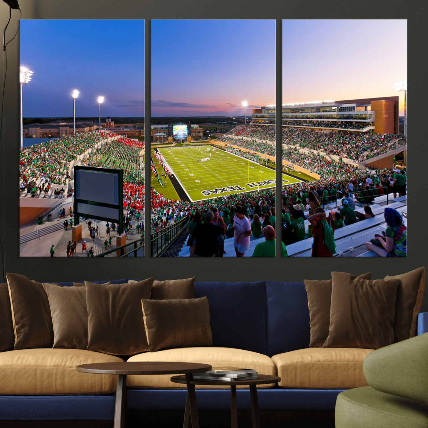 MGV-CV-48X32-3P - University of North Texas Mean Green Football Team Print - Denton DATCU Stadium Canvas Print Wall