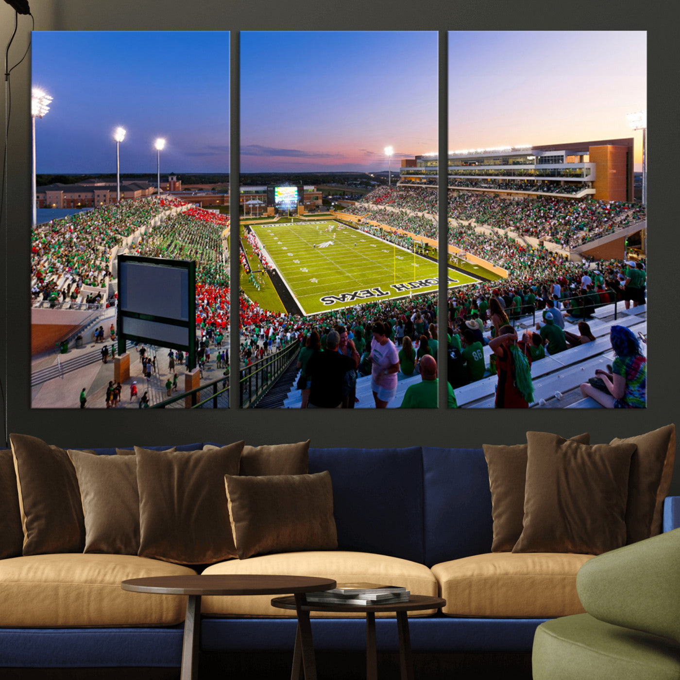 MGV-CV-48X32-3P - University of North Texas Mean Green Football Team Print - Denton DATCU Stadium Wall Art Canvas