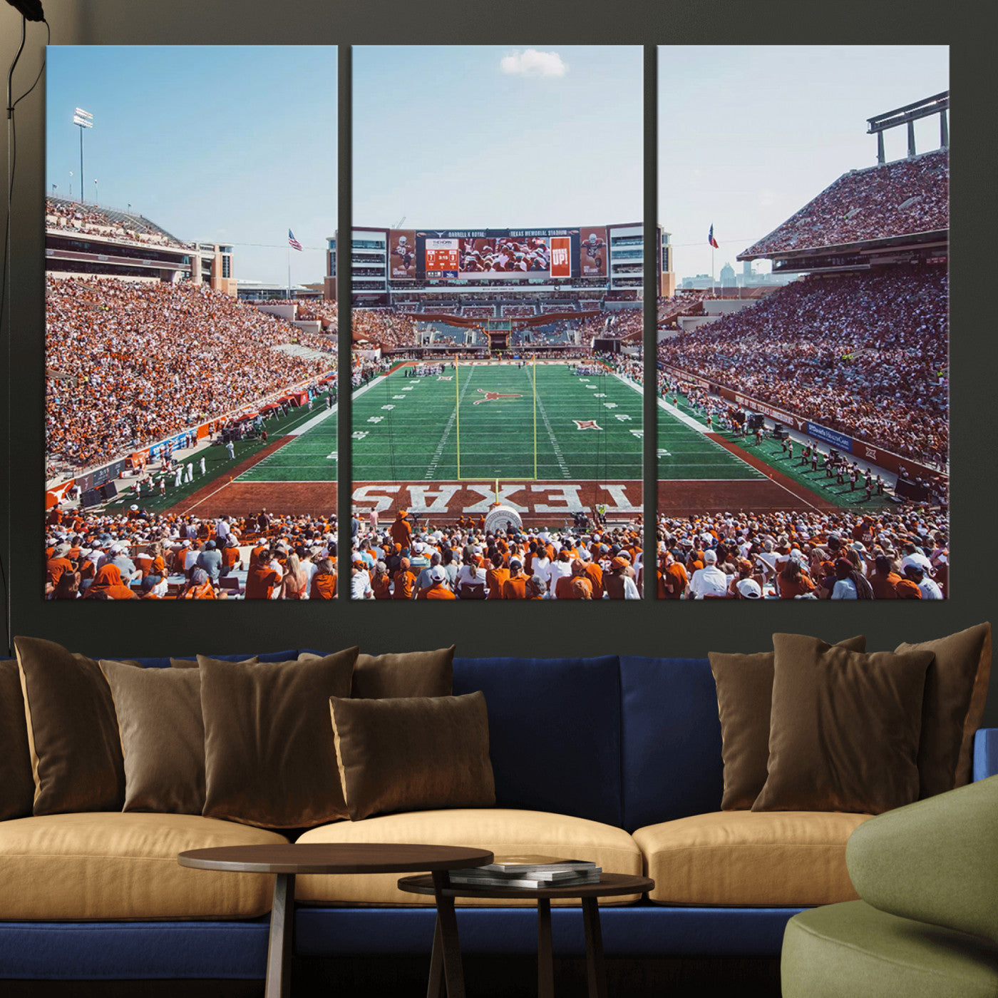 MGV-CV-48X32-3P - Framed Texas Memorial Stadium Canvas, University of Texas Longhorns Football Team Print - Austin