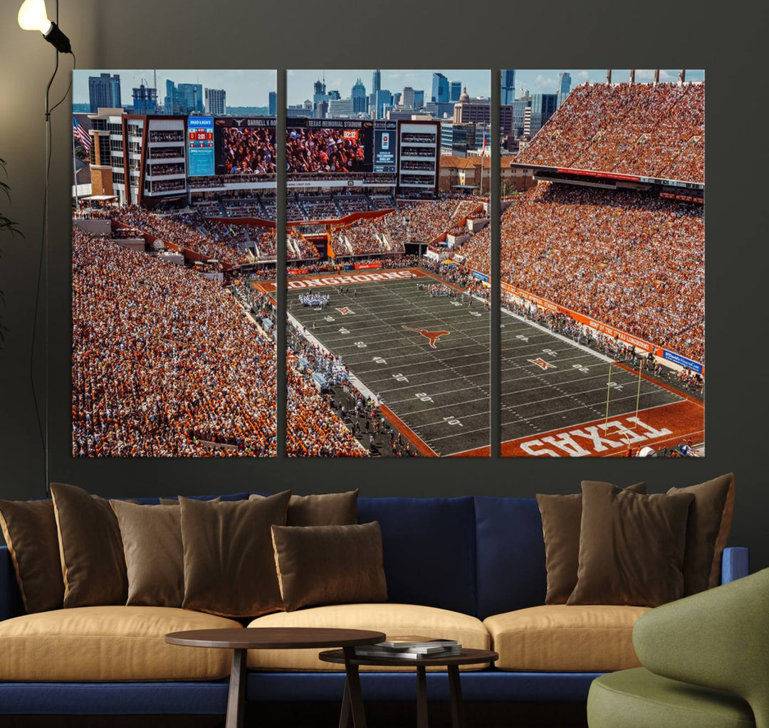 University of Texas Longhorns Football Team Print - Austin Darrell K Royal-Texas Memorial Stadium Wall Art Canvas Print