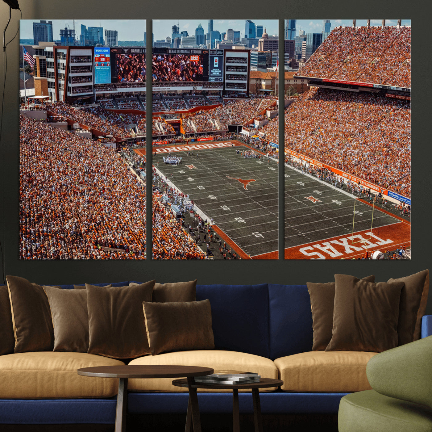 MGV-CV-48X32-3P - University of Texas Longhorns Football Team Print - Austin Darrell K Royal-Texas Memorial Stadium