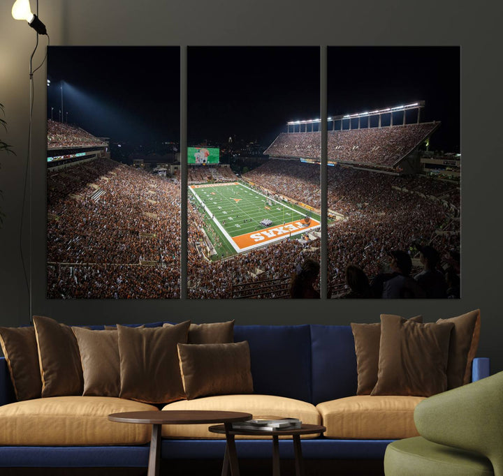 University of Texas Longhorns Football Team Print Austin Darrell K Royal Texas Memorial Stadium Wall Art Canvas Print