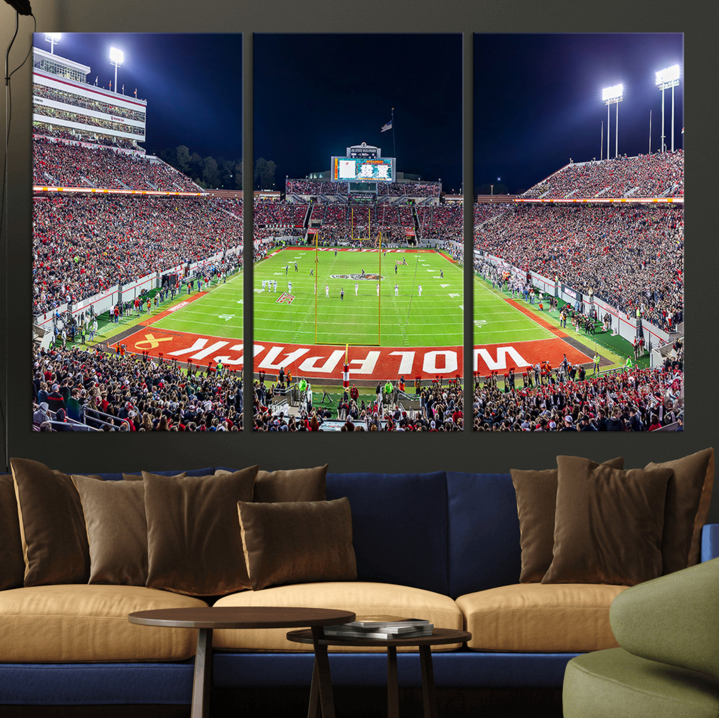 MGV-CV-48X32-3P - Wolfpack Football Team Print - Raleigh Carter-Finley Stadium Wall Art Canvas Print