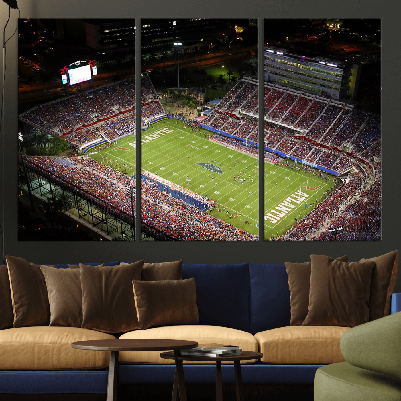 MGV-CV-48X32-3P - Florida Atlantic University Owls Canvas Print, Football Team Print - Boca Raton FAU Stadium Wall Art