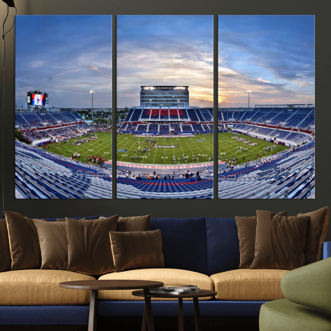 MGV-CV-48X32-3P - Florida Atlantic University Owls Football Team Print - Boca Raton FAU Stadium Wall Art Canvas Print
