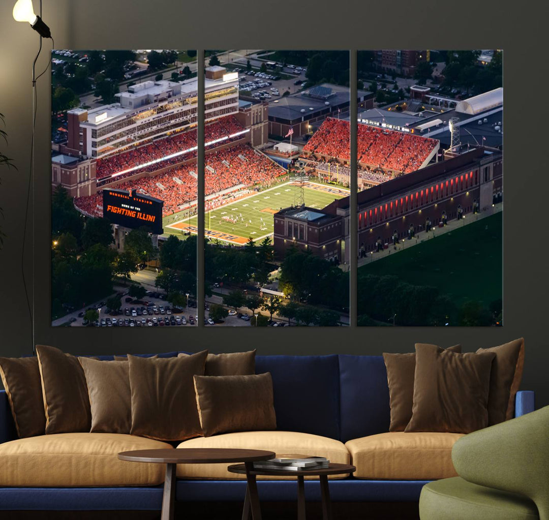 University of Illinois Fighting Illini Football Team Print - Champaign Illinois Memorial Stadium Wall Art Canvas Print