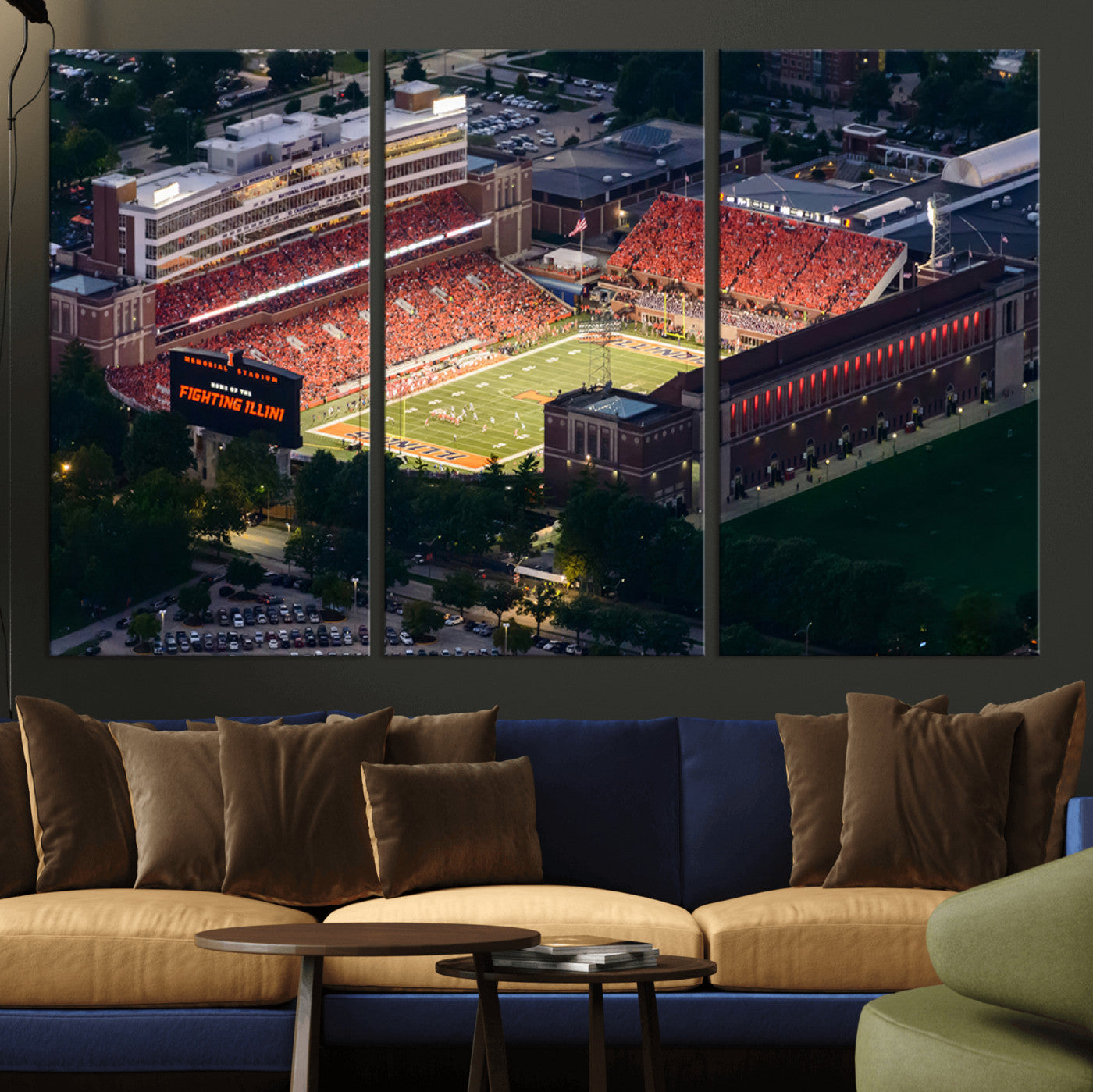 MGV-CV-48X32-3P - University of Illinois Fighting Illini Football Team Print - Champaign Illinois Memorial Stadium