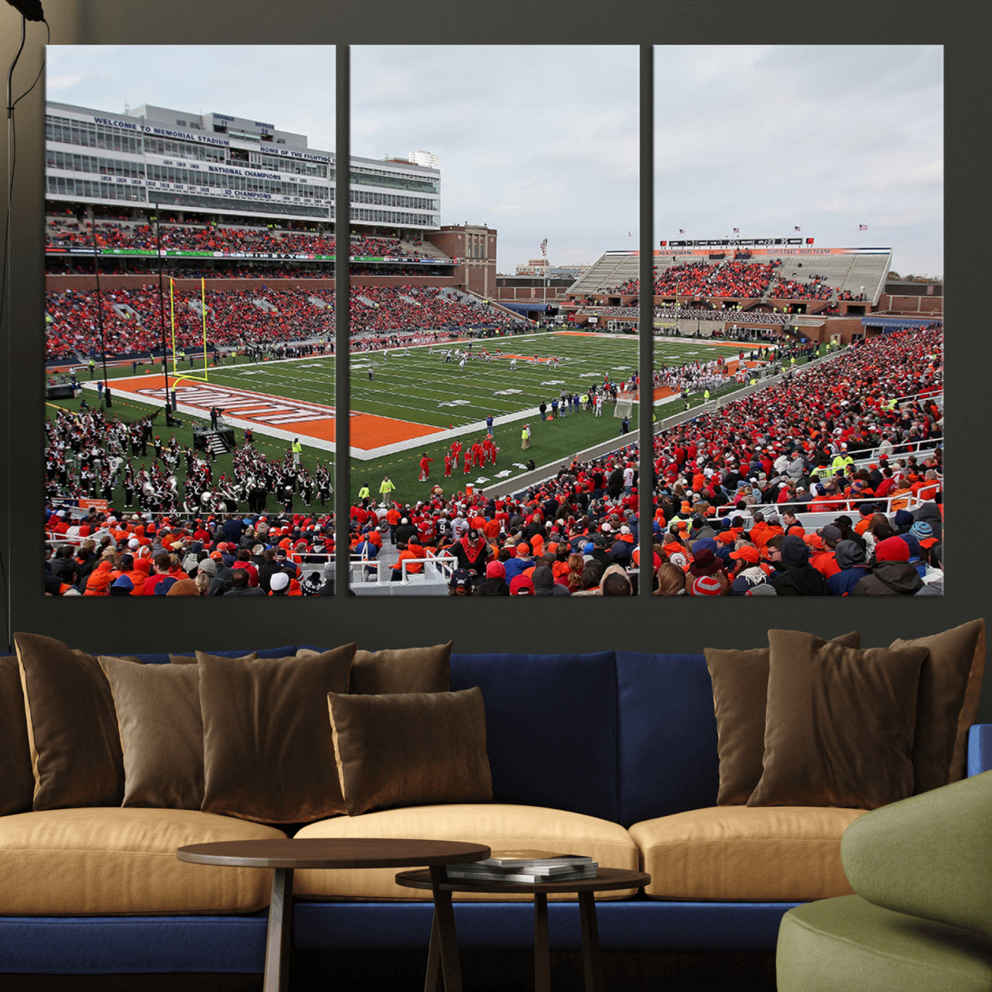 MGV-CV-48X32-3P - University of Illinois Fighting Illini Football Team Print - Champaign Illinois Memorial Stadium