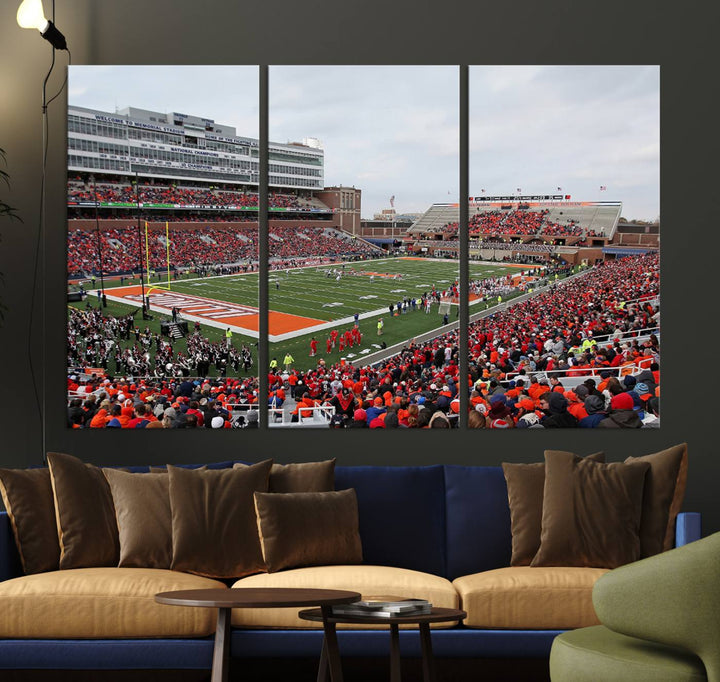 University of Illinois Fighting Illini Football Team Print - Champaign Illinois Memorial Stadium Wall Art Canvas Print