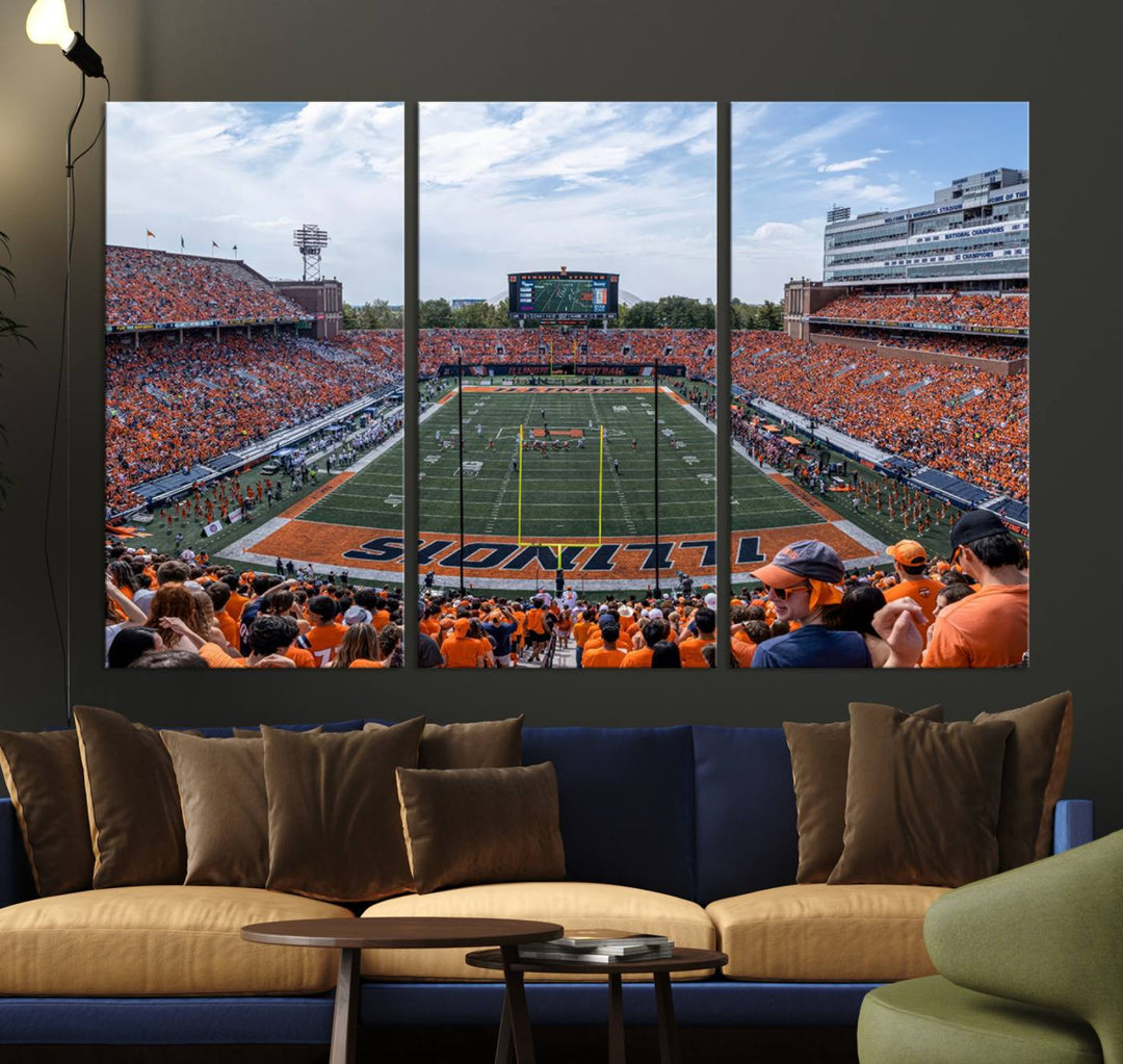 University of Illinois Fighting Illini Football Team Print - Champaign Illinois Memorial Stadium Wall Art Canvas Print