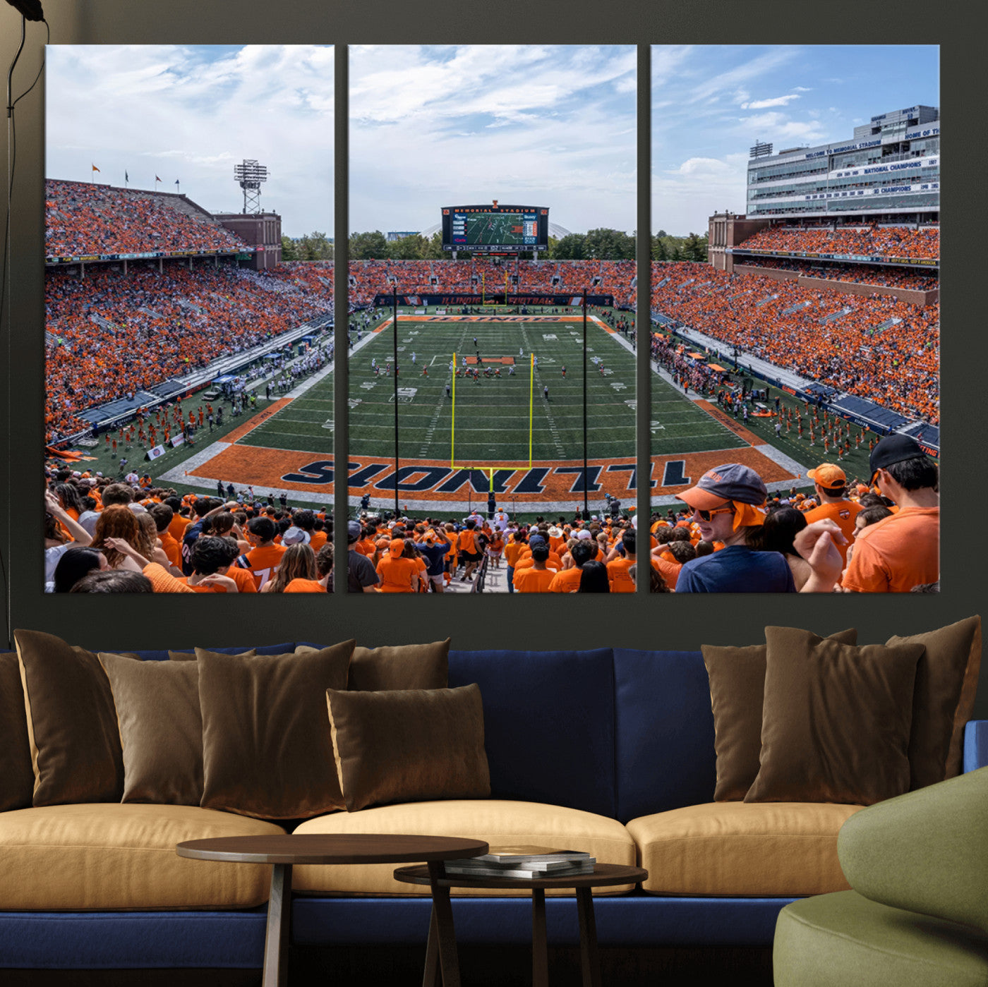 MGV-CV-48X32-3P - University of Illinois Fighting Illini Football Team Print Canvas - Champaign Illinois Memorial