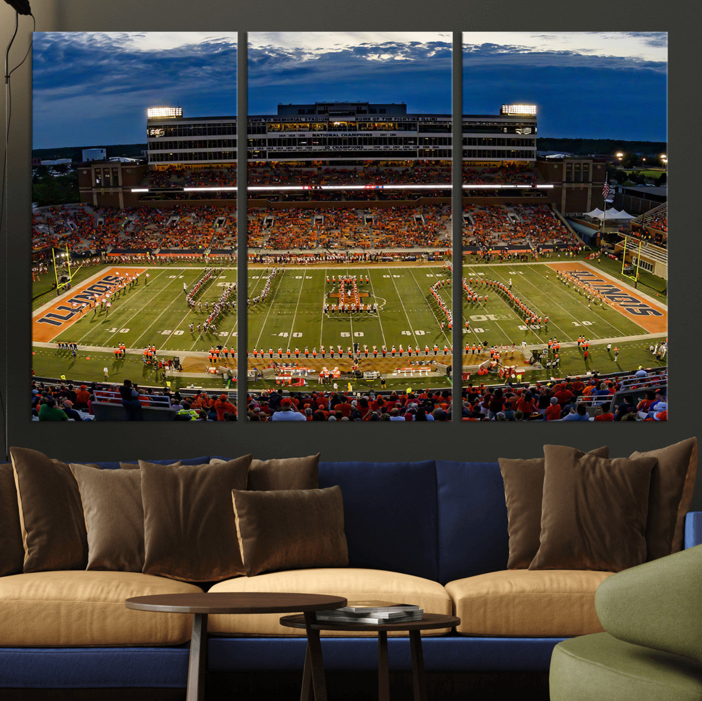 44513-MGV-CV-36X24-University of Illinois Fighting Illini Football Team Print - Champaign Illinois Memorial Stadium